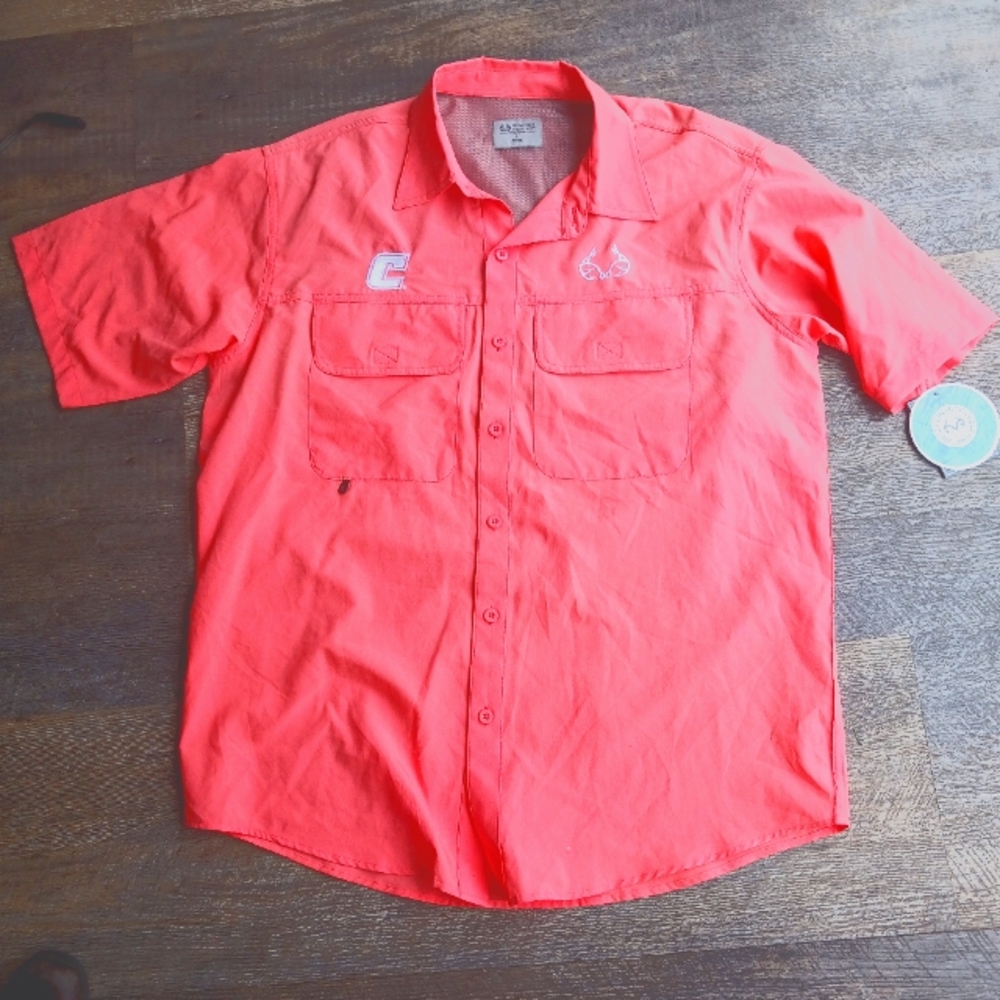 REALTREE Fishing Shirt Mens L  y Colosseum  30 Short  Sleeve NWT Pink /Orange hm